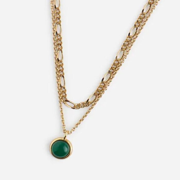 Madewell- Semiprecious Two-Pack Figaro Pendant Necklace Set – Green Agate, NWT - Picture 3 of 8